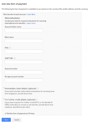 wire payment details form