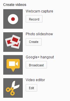 Youtube Create Sidebar Upload page