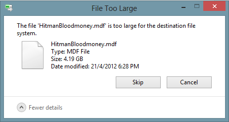 Windows - File Too Large for destination file system