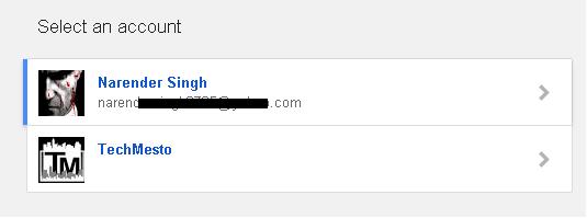 google select account screen