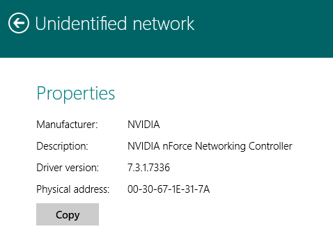 Connection Properties Windows 8.1 Modern