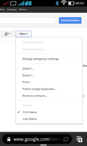 Google Contacts more options