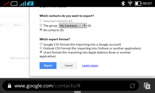 Google vcard export nokia x