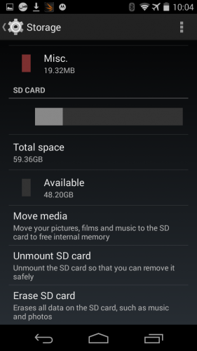 moto e sd card storage