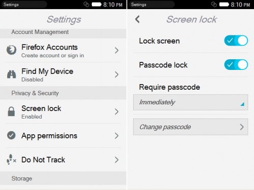 Screen Lock Settings Firefox OS