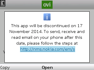 Nokia Messaging Service Discontinue Warning