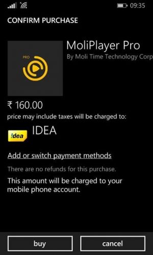 idea opertor billing windows phone