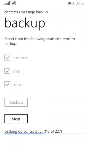 backup contacts message backup wp