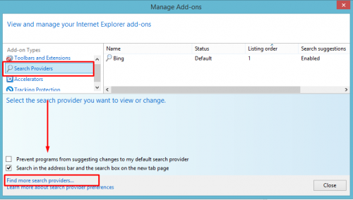 find search providers IE