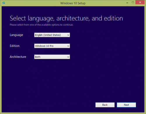 Win 10 media tool language edition architecture