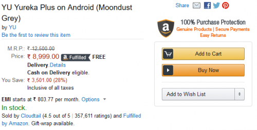 amazon yureka plus add cart