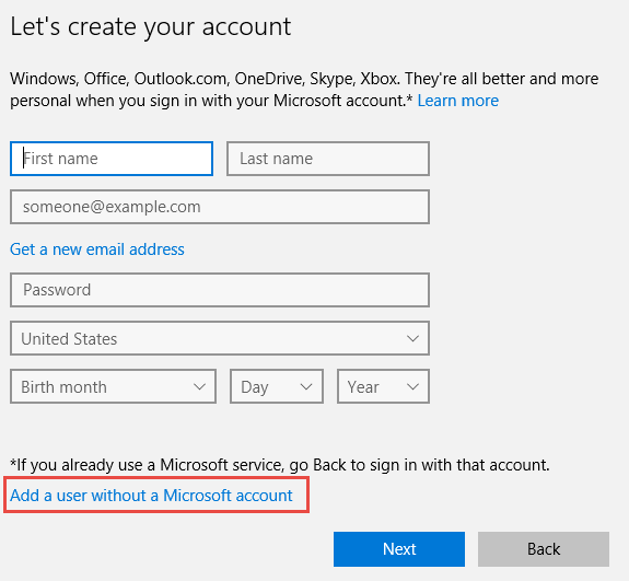 add user without ms account link