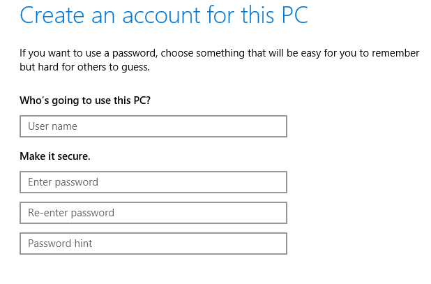 create a local account win10