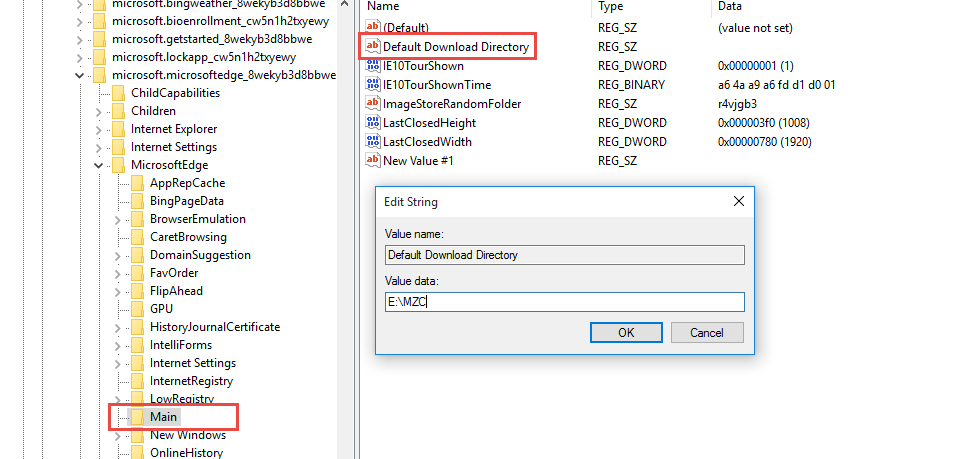 how to change default microsoft edge download directory