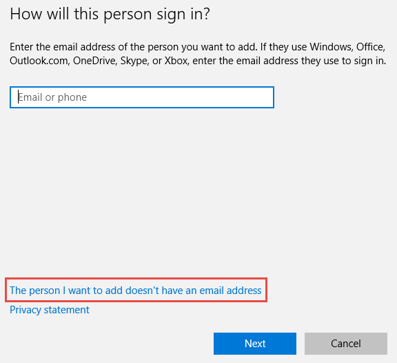 doesn't have email address - add new user