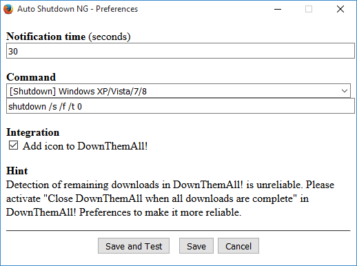 auto shutdown ng preferences