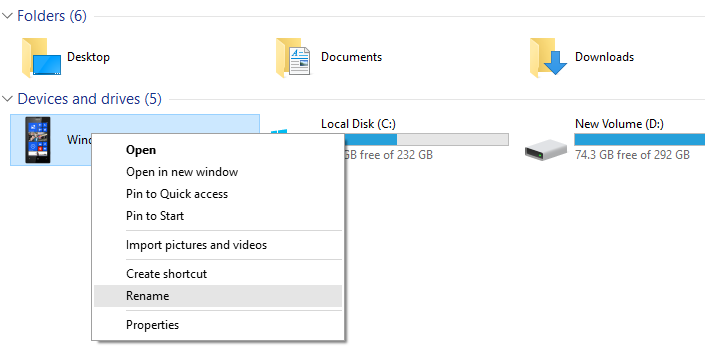 Rename Windows 10 Mobile using PC