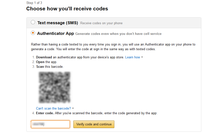 code methods amazon mfa