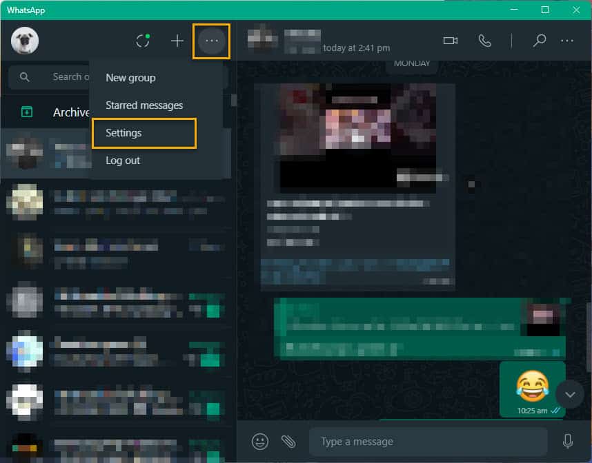 Open WhatsApp Desktop settings