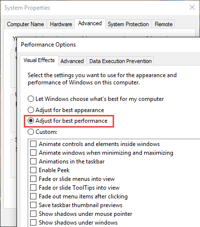 Efectos visuales de Windows