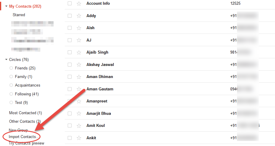 Google Import Contacts