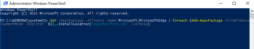 reinstall edge powershell