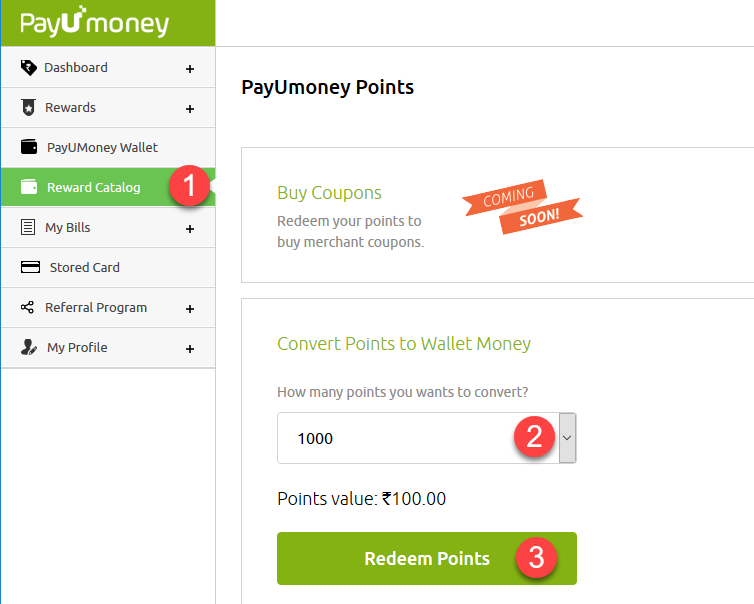 payumoney convert points
