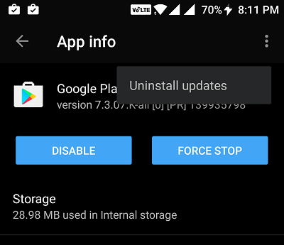 Play Store Uninstall Updates