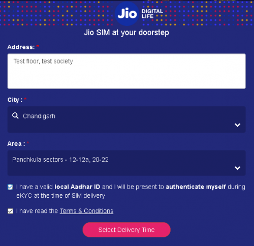 Address & City Jio SIM