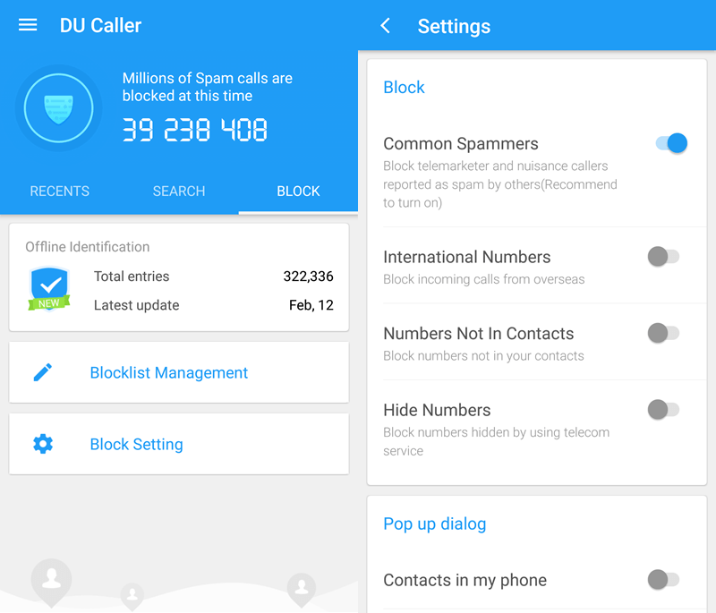 Call Block in DU Caller