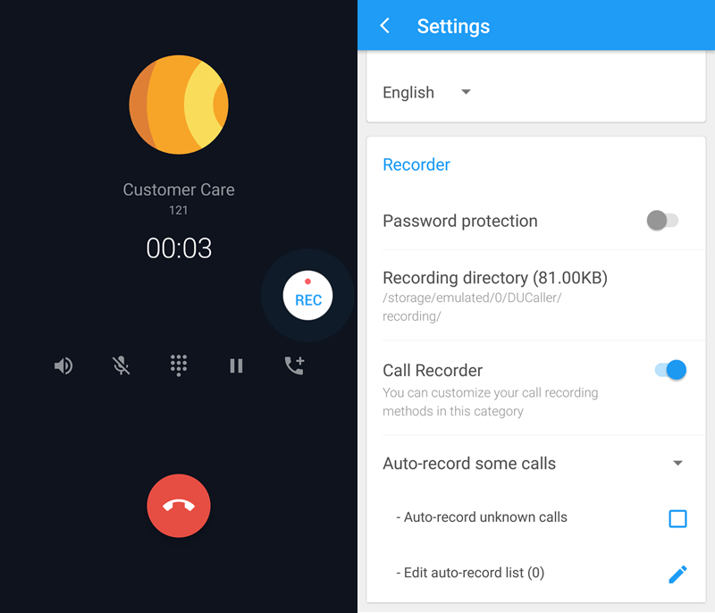 DU Call Recorder Options