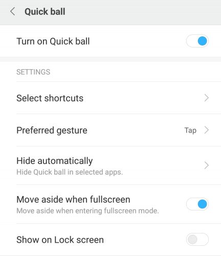 quick ball feature redmi note 4