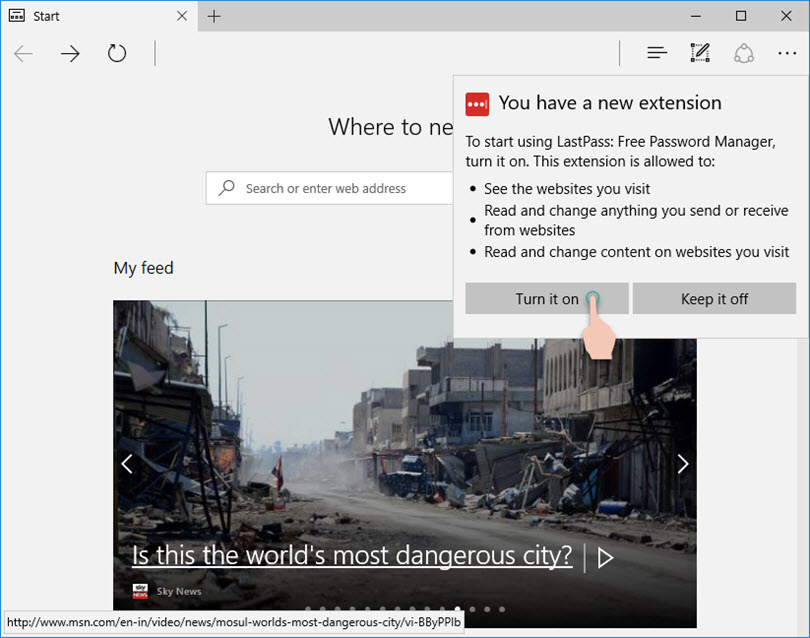 Turn it On - Edge extension prompt