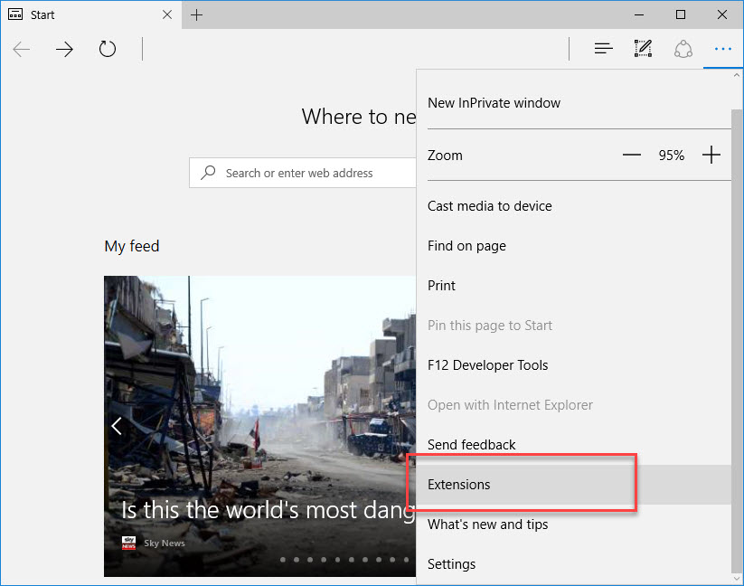 MS Edge Extensions panel