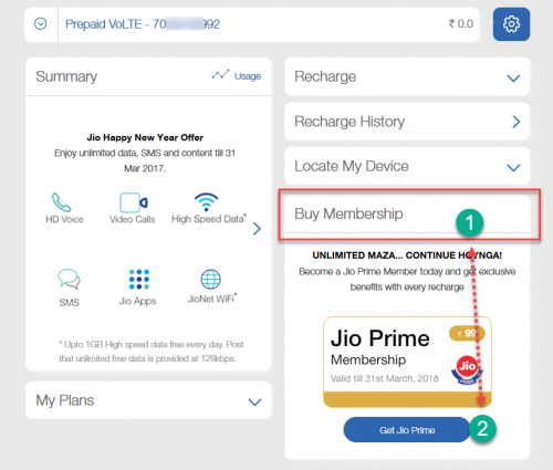 Activate Jio Prime at Jio.com