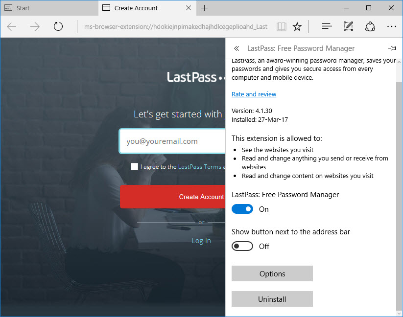 ms edge extension options