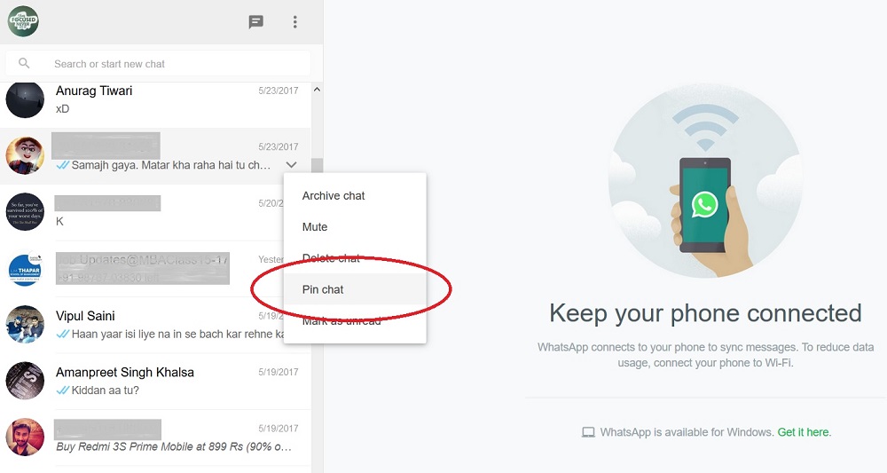 Pin Chats in WhatsApp Web for Windows & Mac