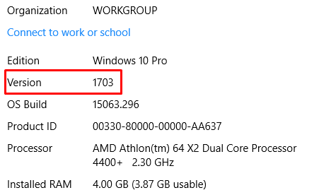 Widows 10 About Screen - Check version number