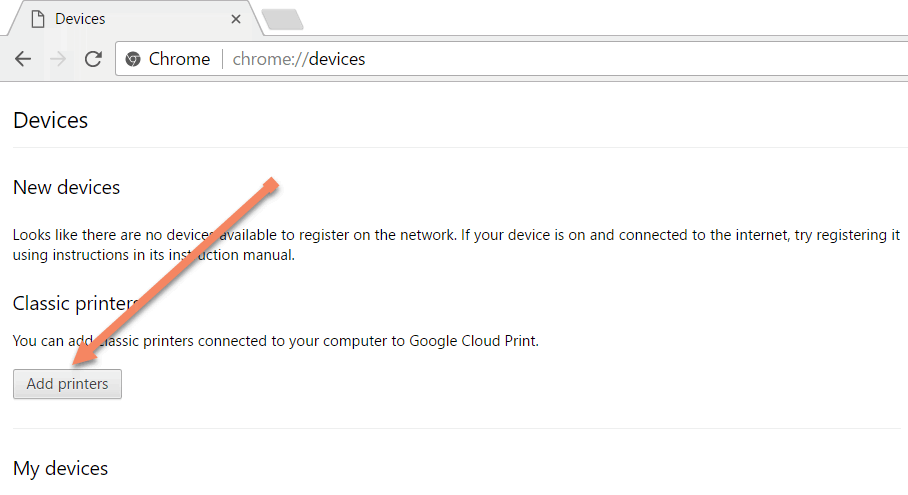 Add Classic Printer in Google Cloud Print 