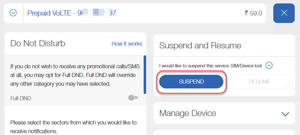 Suspend Block Jio SIM Service