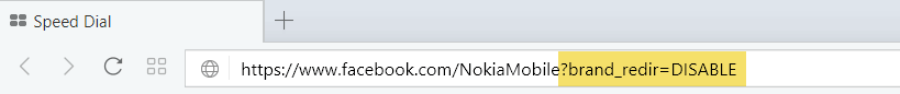 Disable facebook brand redirect using URL parameter