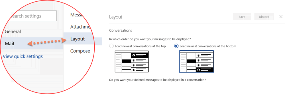 Layout settings in outlook.com new version
