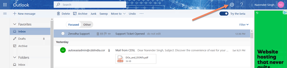 Outlook.com Settings Icon