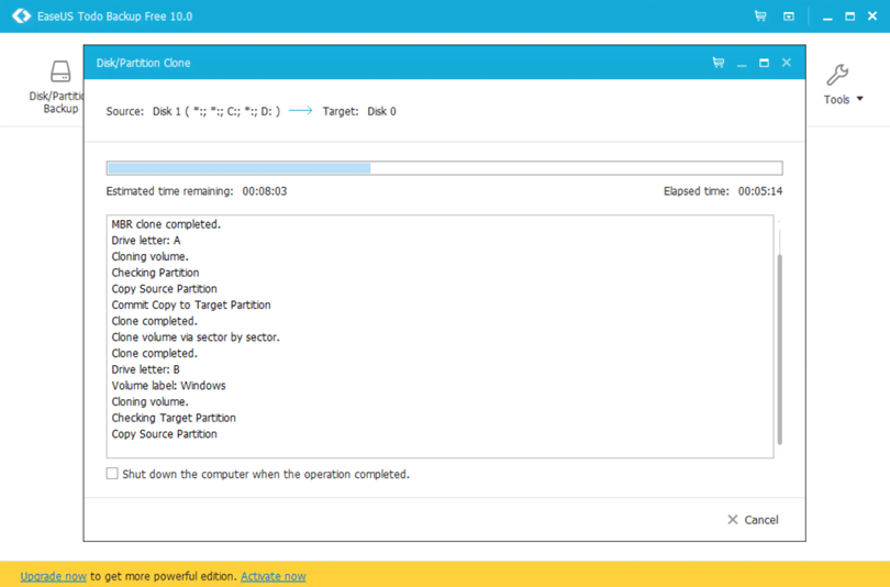Cloning progress - EaseUS Todo Backup