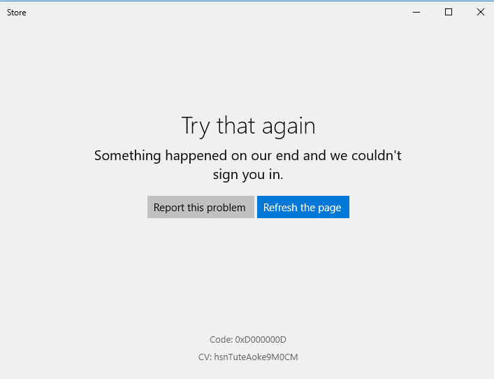 Windows Store Error - 0xD000000D