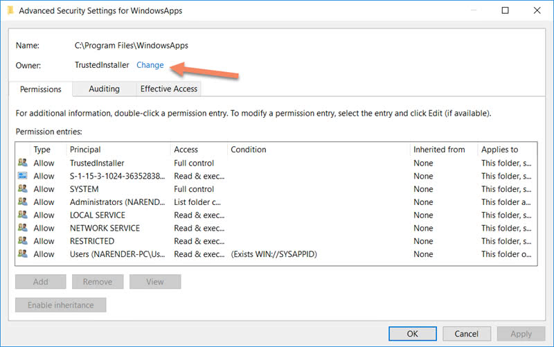 Change folder owner