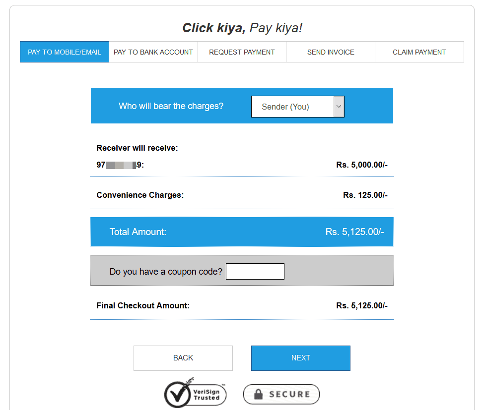 Charge for sending money using PayDeck