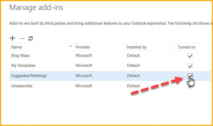 Manage Add-ins in old interface of Outlook.com