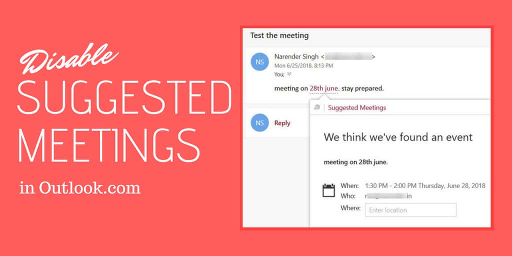 Disable Suggested Meetings in Outlook.com