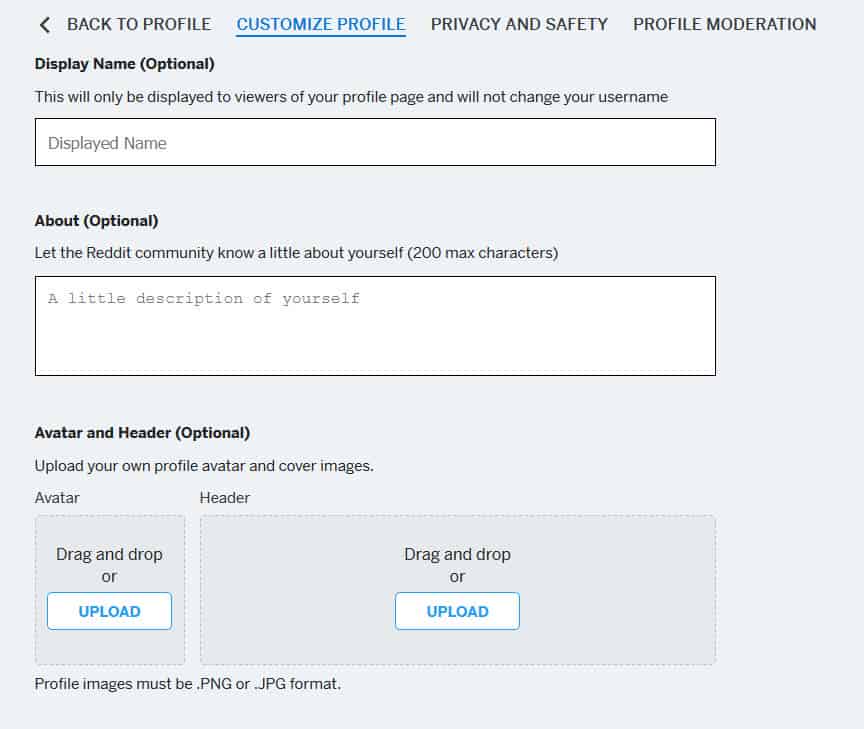 Customize the Reddit profile